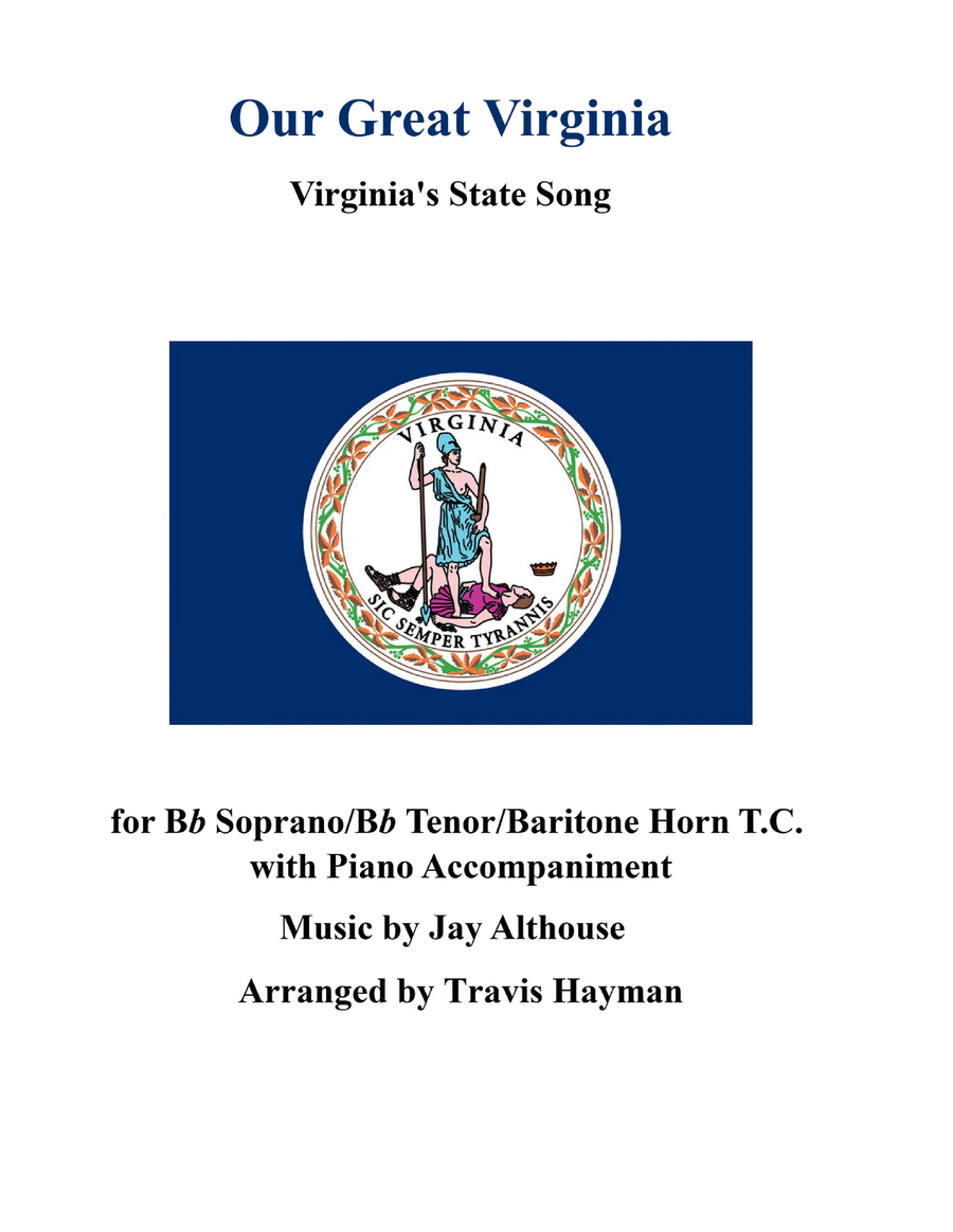 Our Great Virginia - for Bb Soprano Sax./Bb Tenor Sax./ Baritone Horn T.C. with Piano Accompaniment Tenor Saxophone scores gallery preview page 1