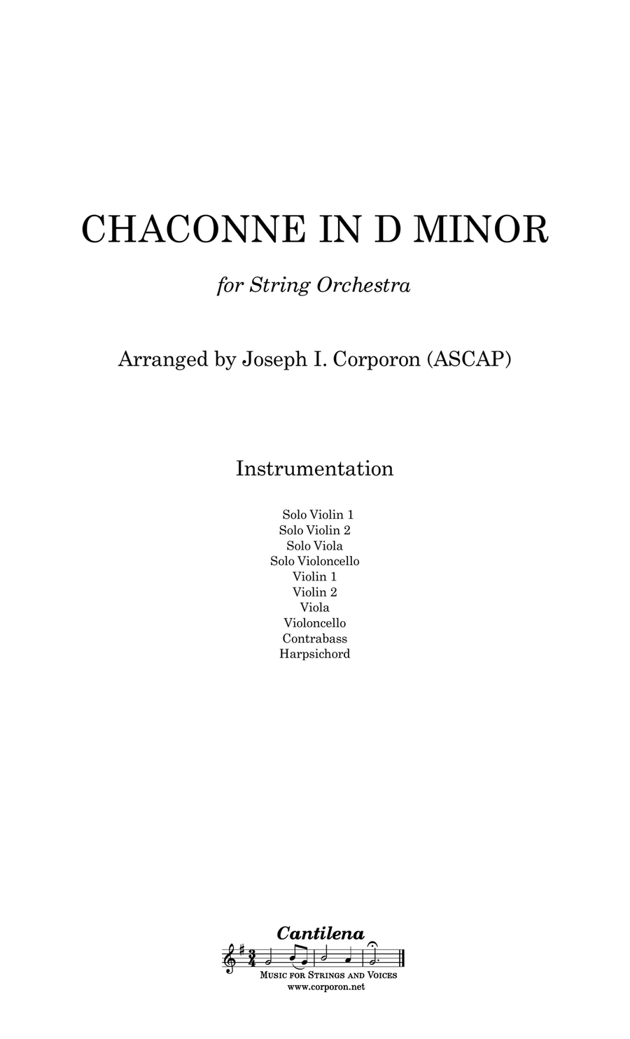 Chaconne in D Minor for String Orchestra Chamber Music scores gallery preview page 1