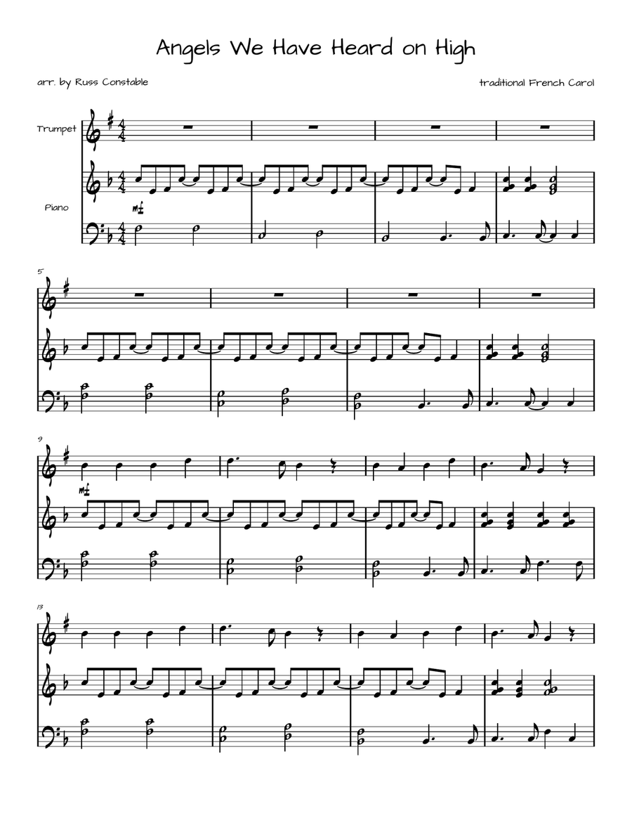 Angels We Have Heard on High B-Flat Trumpet scores gallery preview page 1