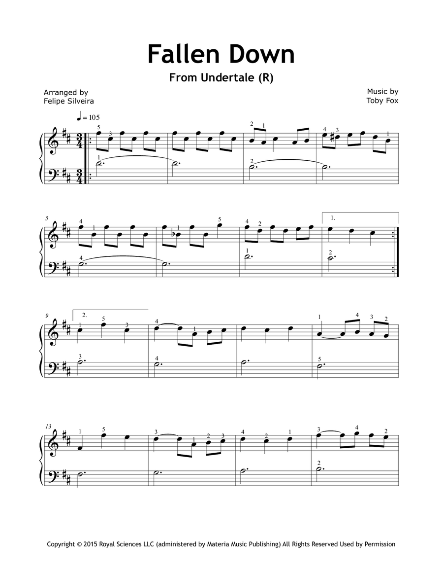 Fallen Down Fallen Down Easy Piano scores gallery preview page 1
