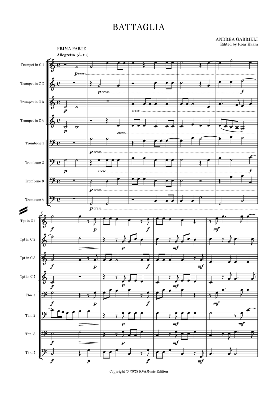 A. Gabrieli: Battaglia (4 trumpets & 4 trombones) Brass Ensemble scores gallery preview page 5