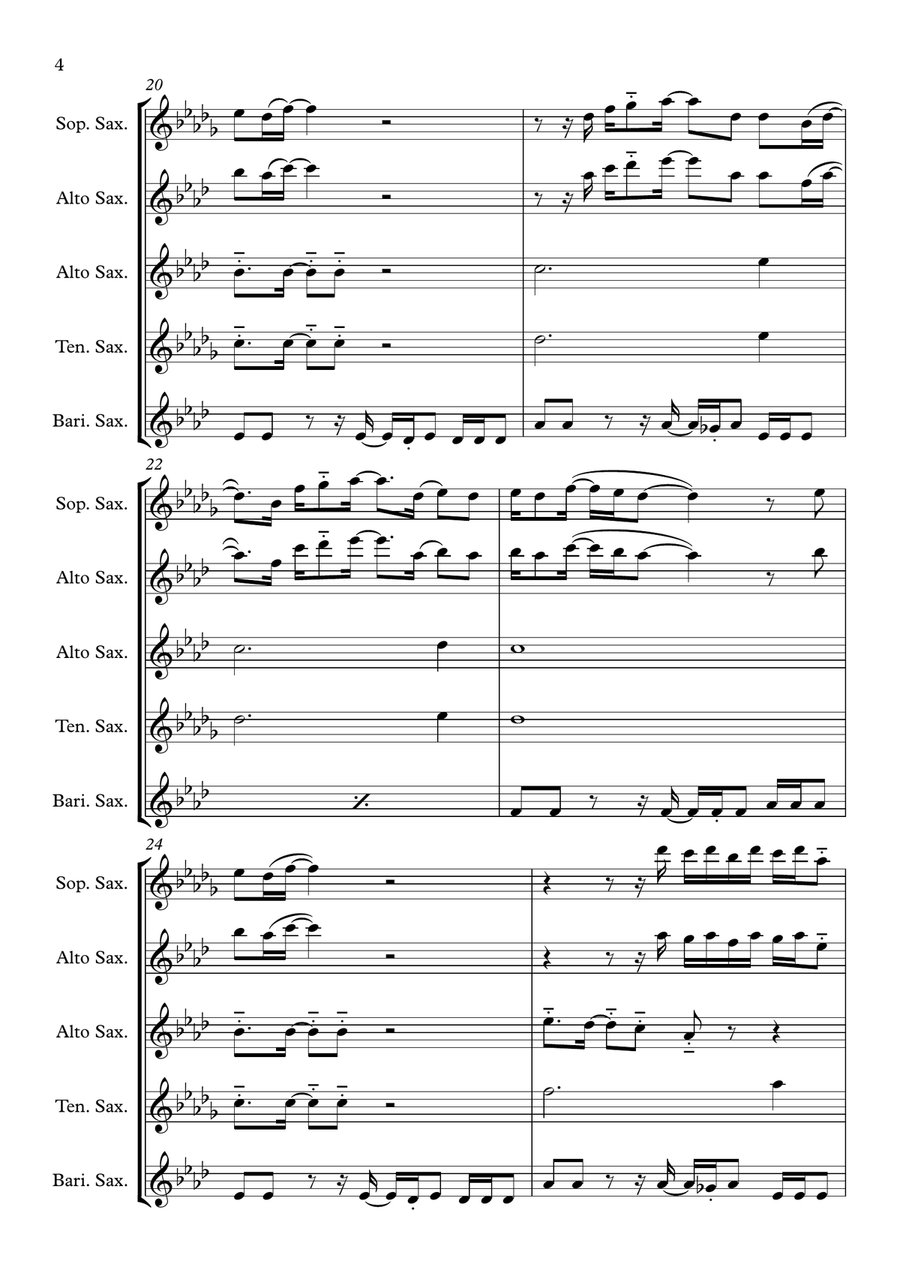 Close To Me Saxophone Quartet scores gallery preview page 4