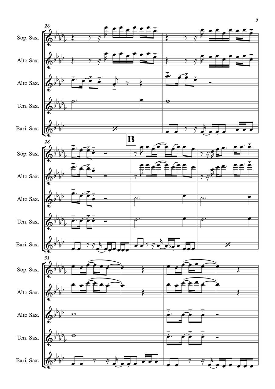 Close To Me Saxophone Quartet scores gallery preview page 5