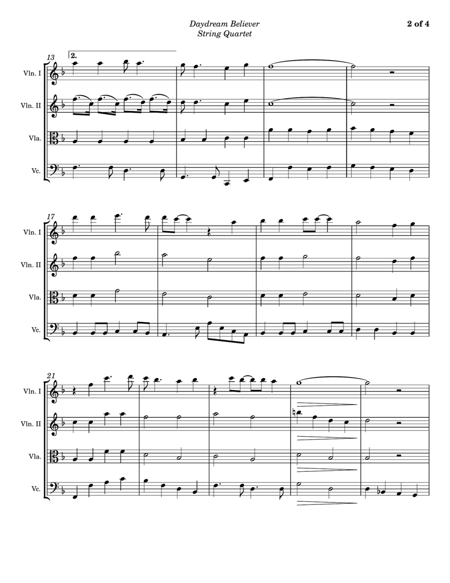 Daydream Believer Daydream Believer String Quartet scores gallery preview page 2