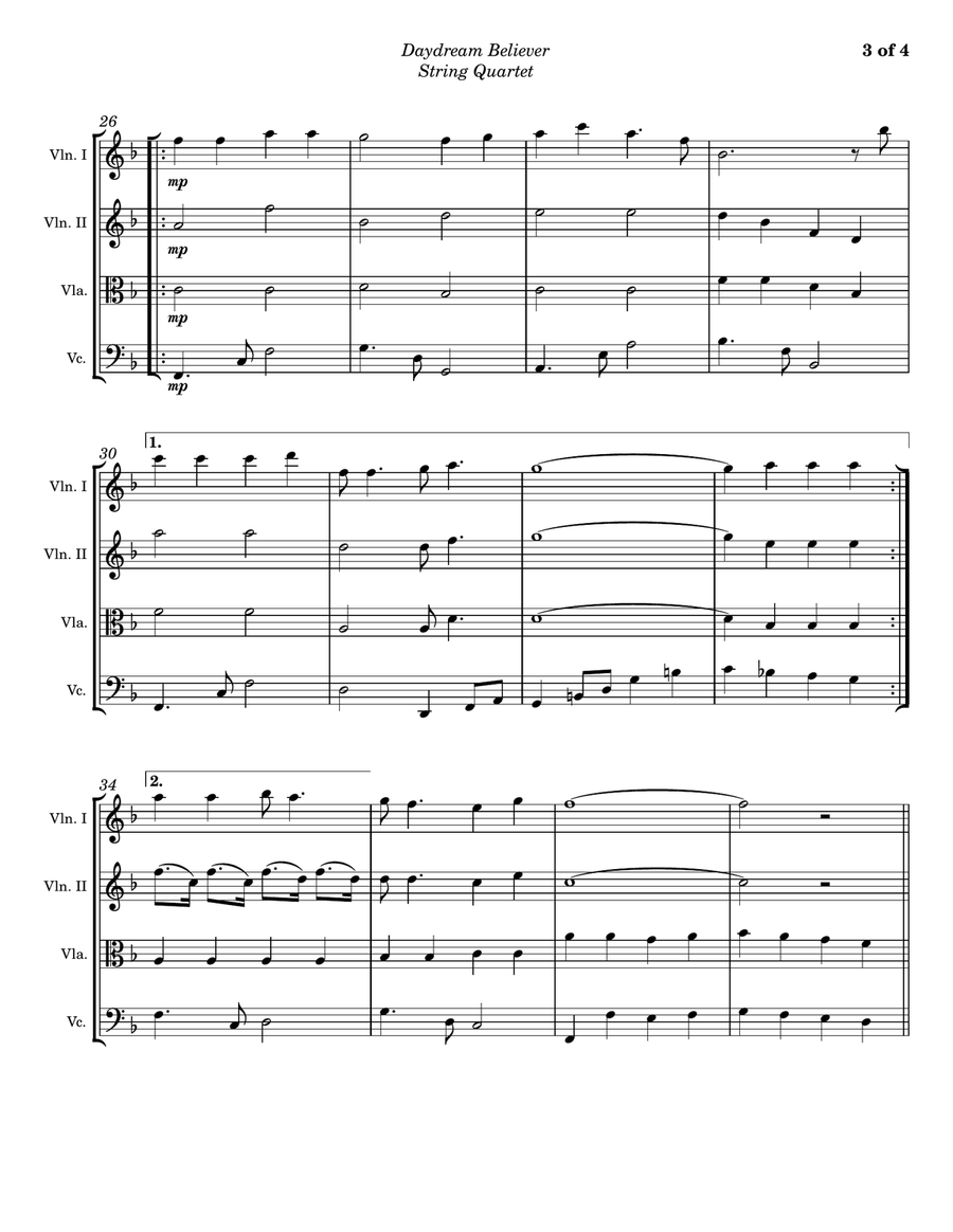 Daydream Believer Daydream Believer String Quartet scores gallery preview page 3