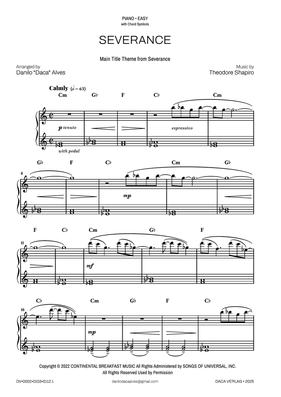 Severance - Main Title Theme Easy Piano scores gallery preview page 2