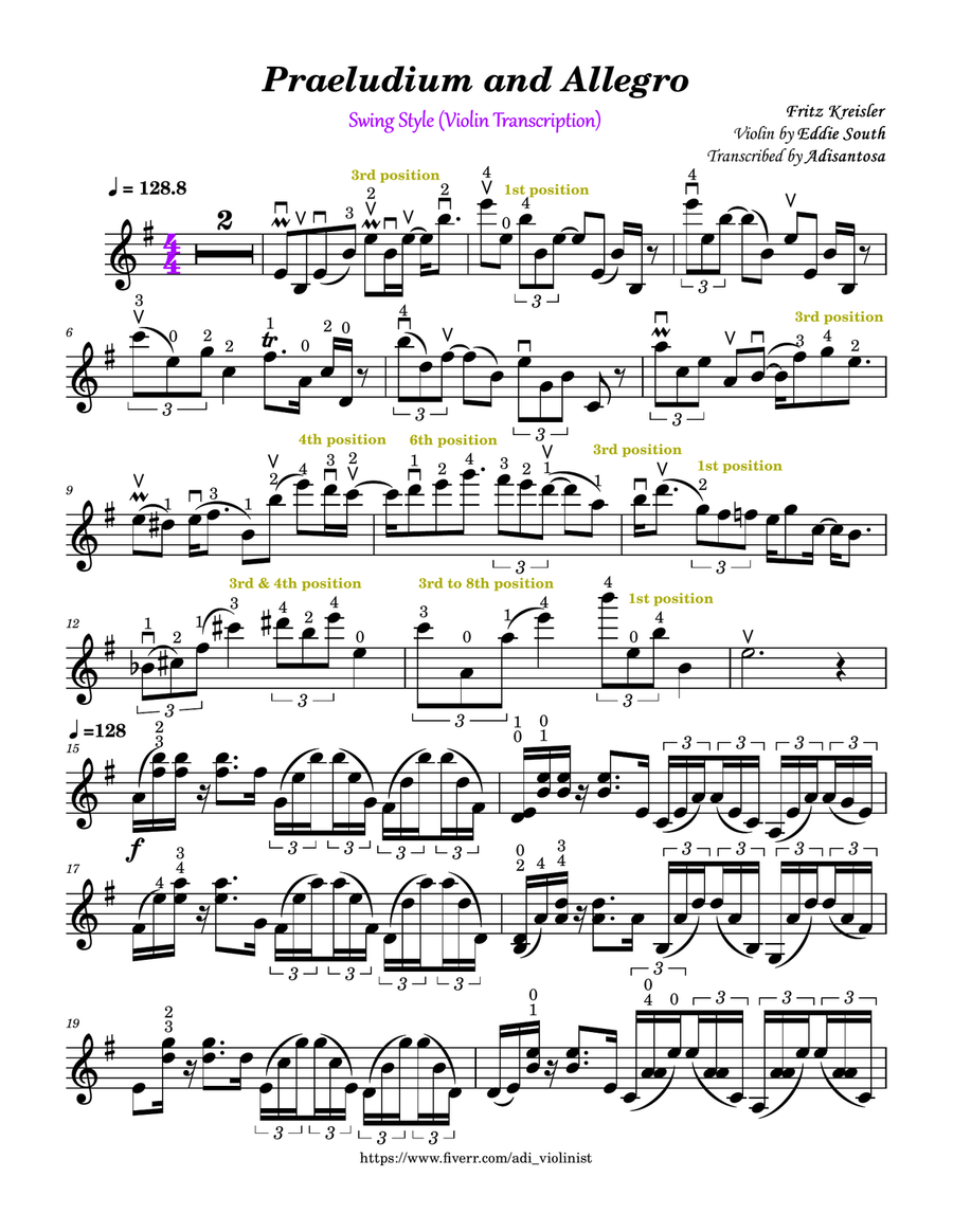 Praeludium and Allegro (Swing Style) Violin Solo scores gallery preview page 1