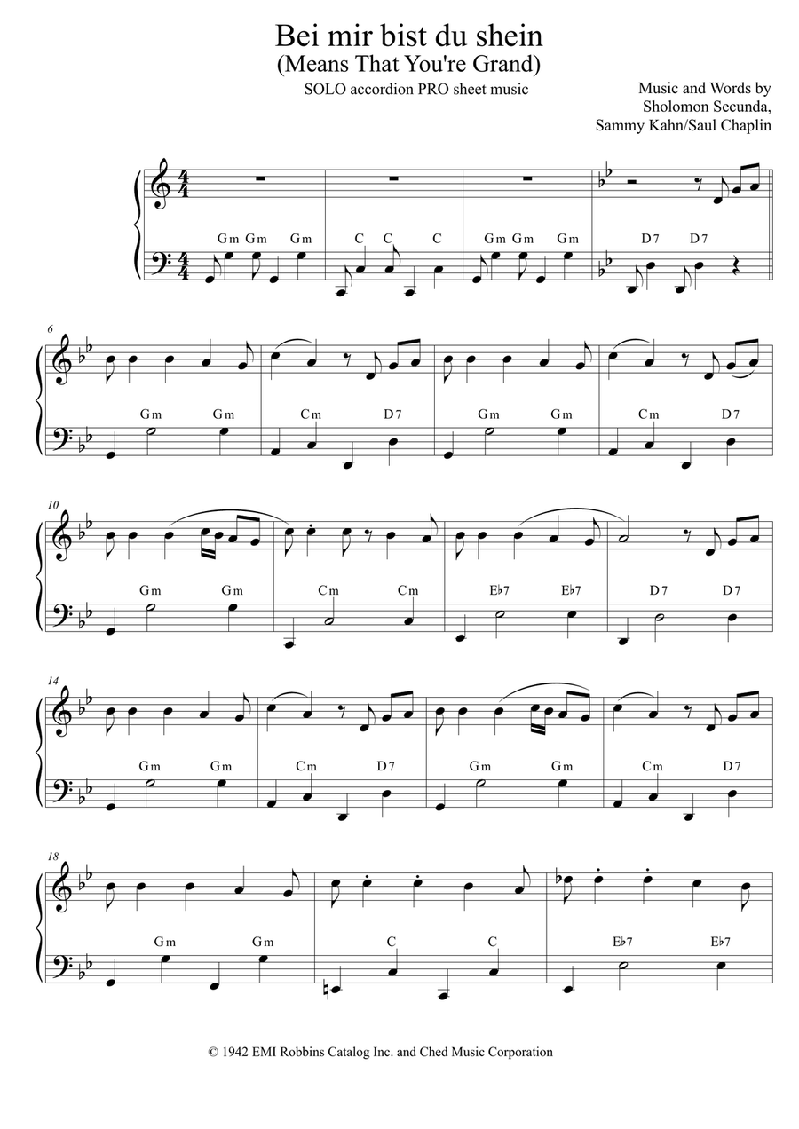 Bei Mir Bist Du Schon -Means That You're Grand (SOLO accordion PRO) Accordion scores gallery preview page 1
