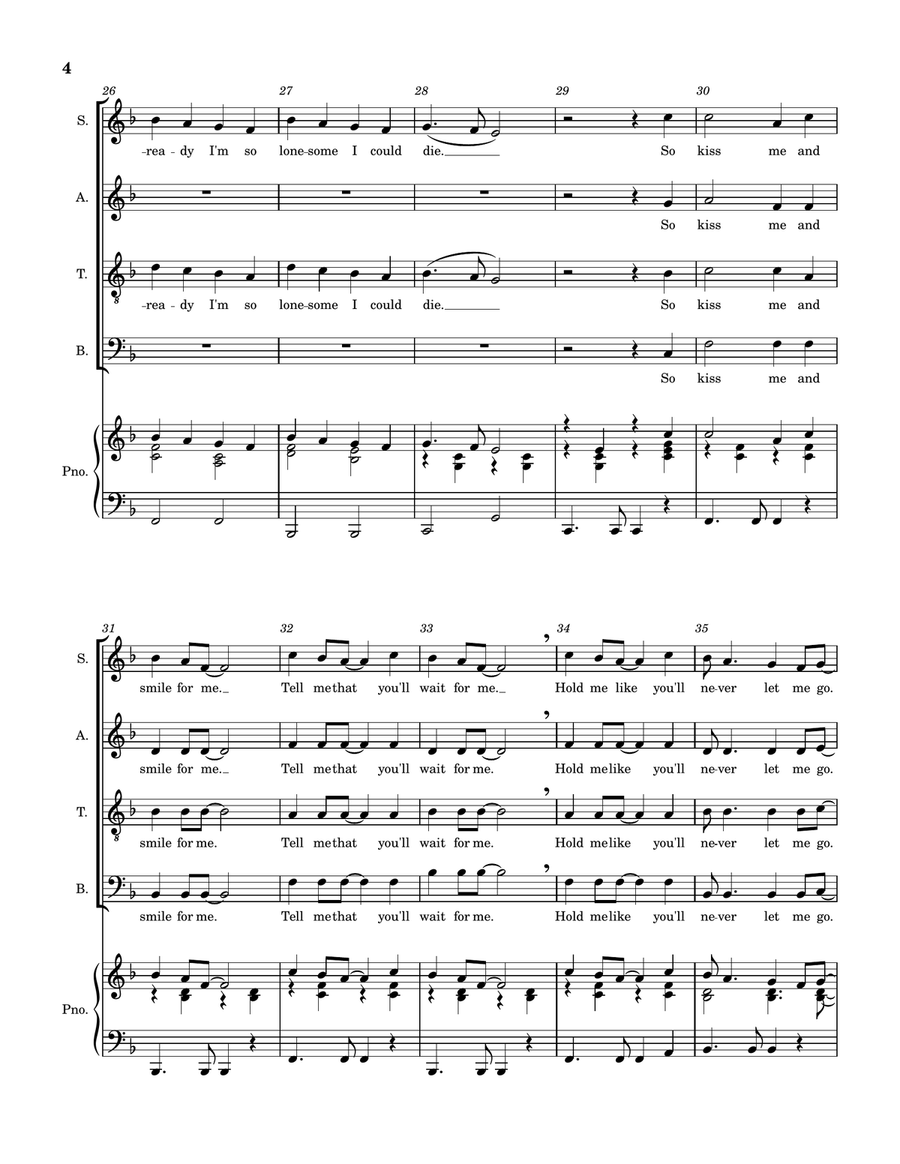 Medley: Fly Away with Leaving On A Jet Plane 4-Part scores gallery preview page 4