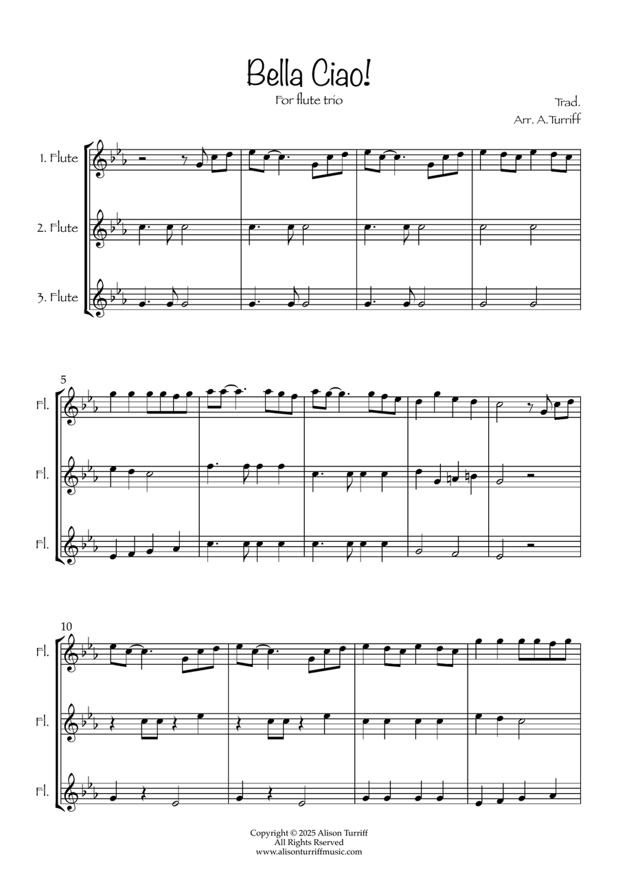 Bella Ciao for 3 flutes (easy) Flute Trio scores gallery preview page 2