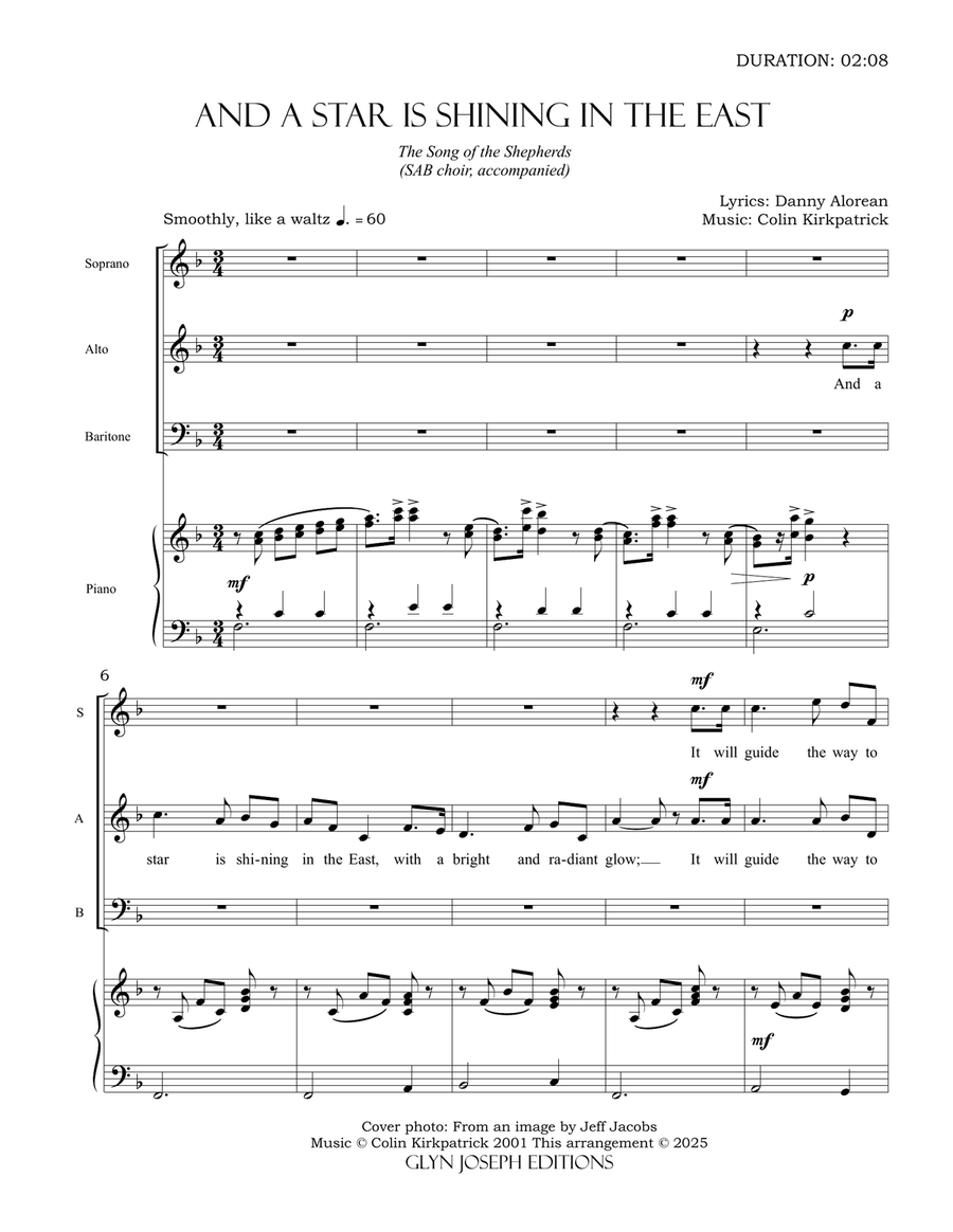 And a Star is Shining in the East (SAB choir and piano) 3-Part scores gallery preview page 2