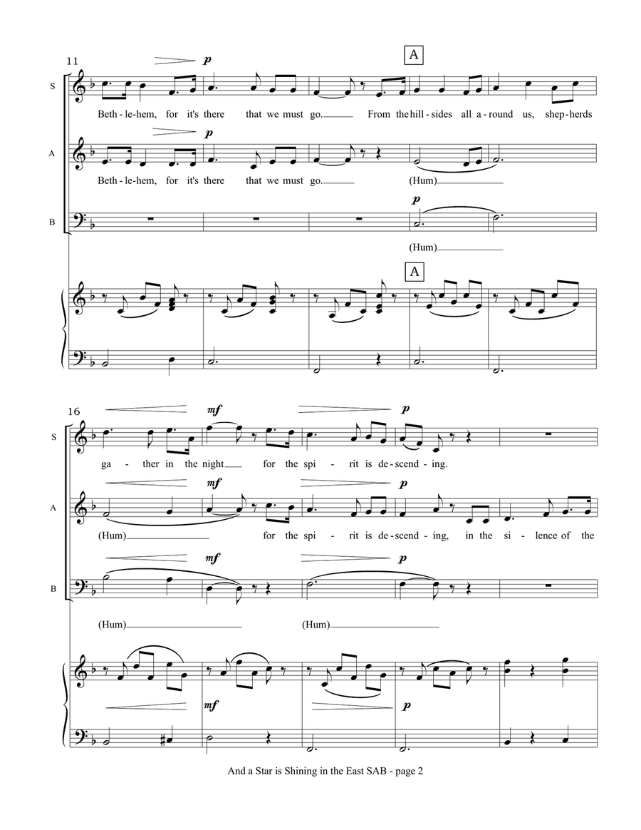 And a Star is Shining in the East (SAB choir and piano) 3-Part scores gallery preview page 3