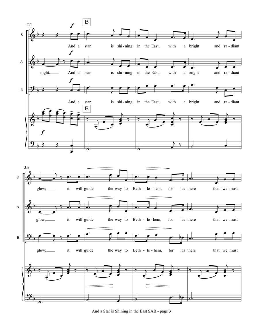 And a Star is Shining in the East (SAB choir and piano) 3-Part scores gallery preview page 4