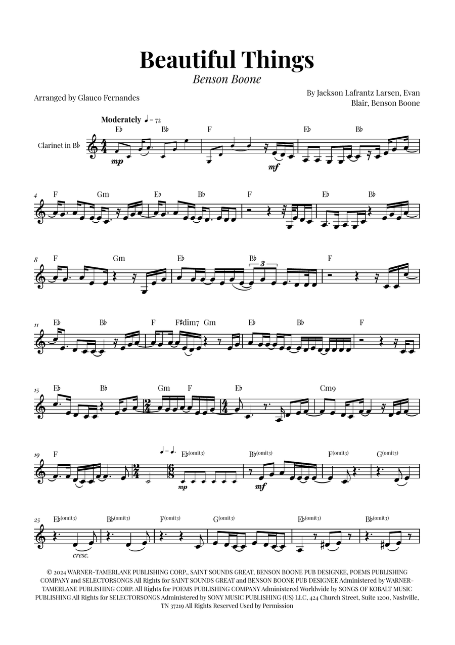 Beautiful Things B-Flat Clarinet scores gallery preview page 1