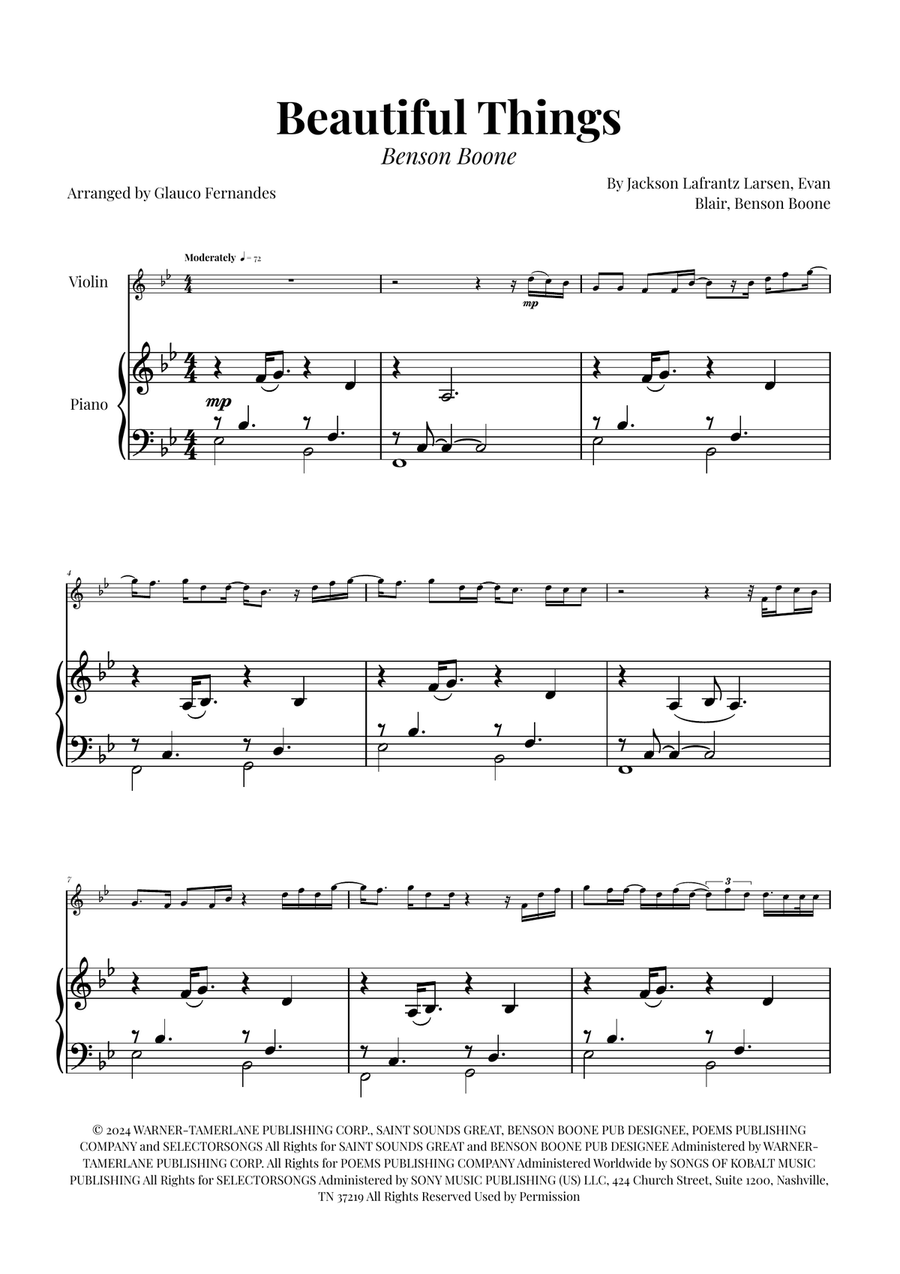 Beautiful Things Violin Solo scores gallery preview page 1