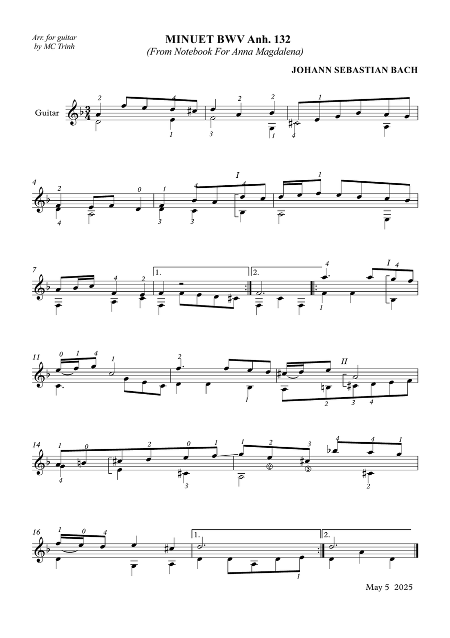 MINUET BWV Anh 132 MINUET BWV Anh 132 Acoustic Guitar scores gallery preview page 1