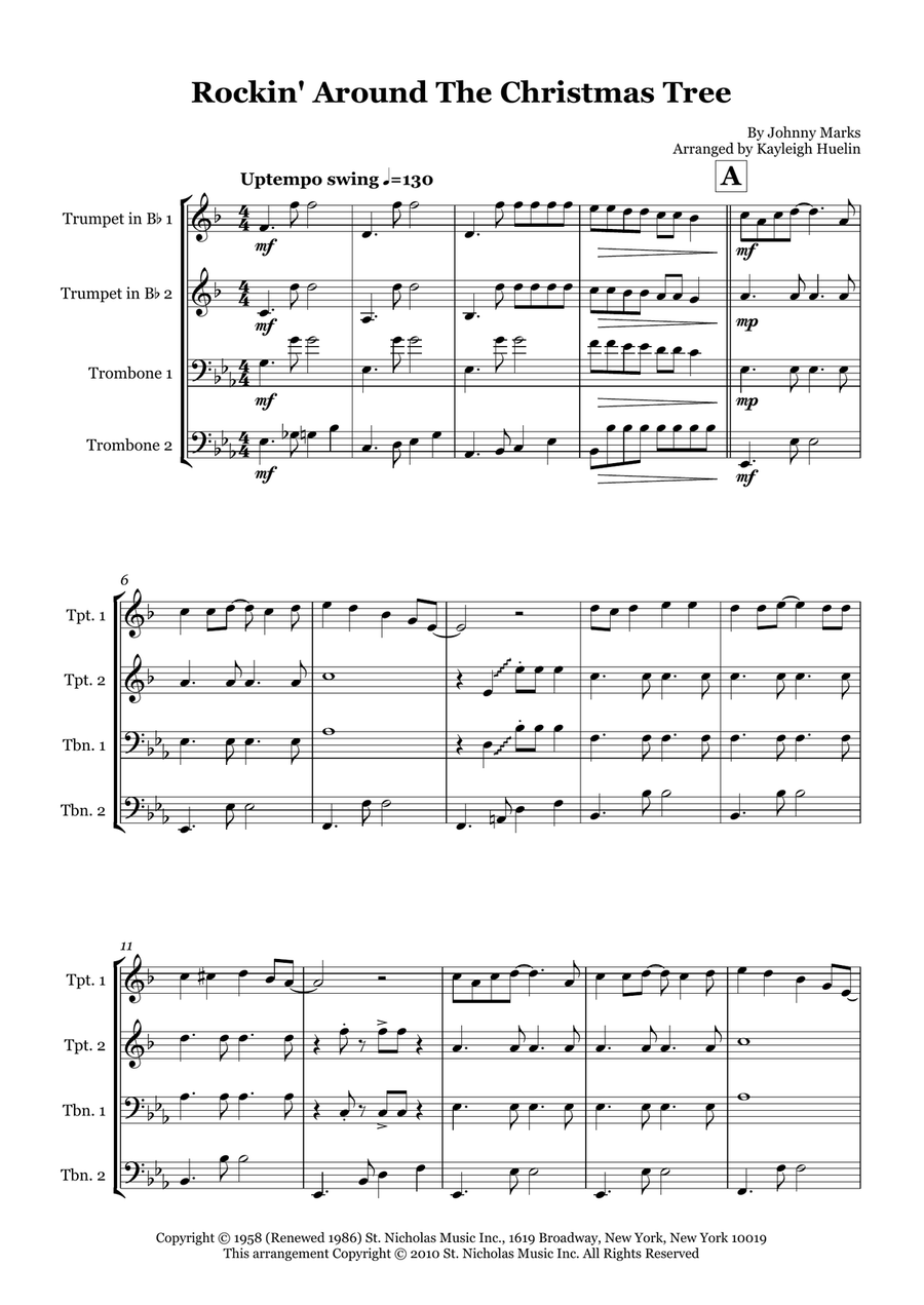 Rockin' Around The Christmas Tree Brass Quartet scores gallery preview page 1