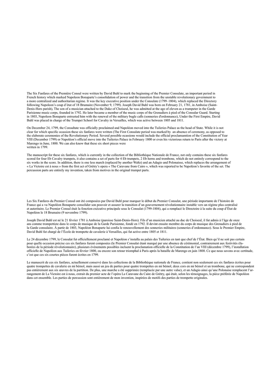 David Buhl : Six Premiers Fanfare du Premier Consul, for 4 trumpets and percussion Brass Quartet scores gallery preview page 2