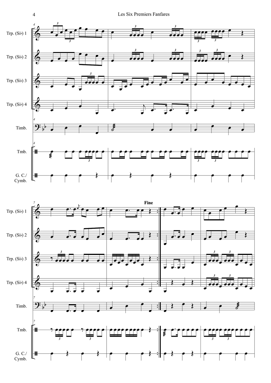 David Buhl : Six Premiers Fanfare du Premier Consul, for 4 trumpets and percussion Brass Quartet scores gallery preview page 4