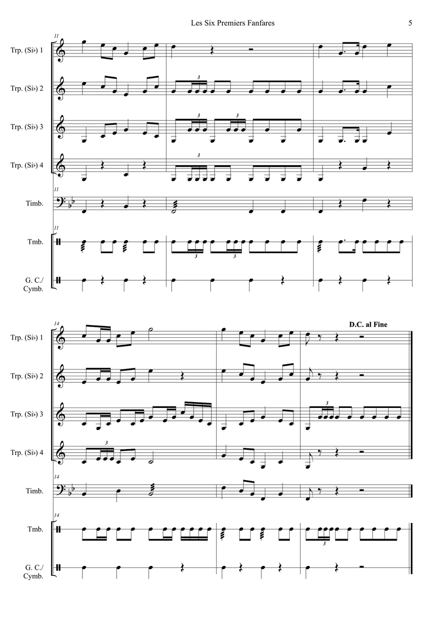 David Buhl : Six Premiers Fanfare du Premier Consul, for 4 trumpets and percussion Brass Quartet scores gallery preview page 5
