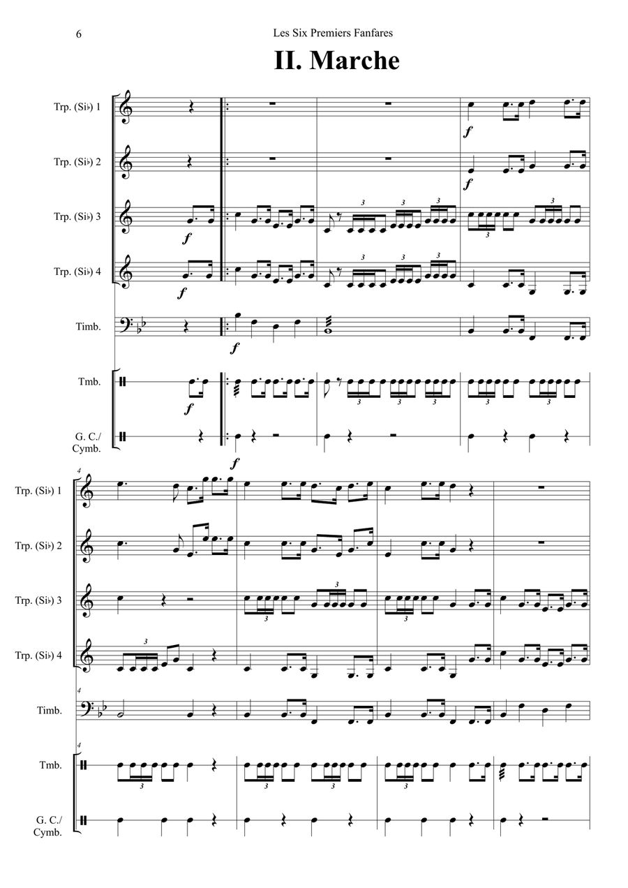 David Buhl : Six Premiers Fanfare du Premier Consul, for 4 trumpets and percussion Brass Quartet scores gallery preview page 6
