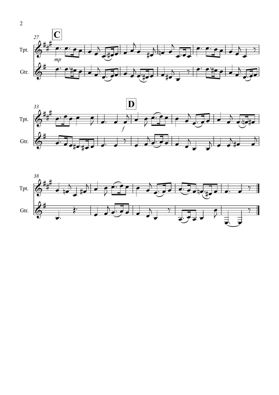 Greensleeves for Trumpet and Guitar Duet Trumpet Duet scores gallery preview page 2