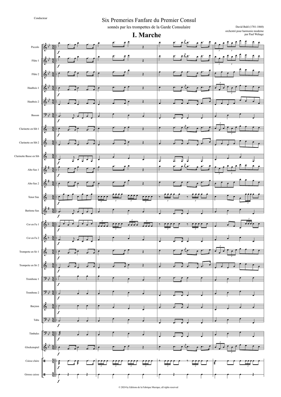 David Buhl : Six Premiers Fanfare du Premier Consul, arranged for modern concert band Concert Band scores gallery preview page 3