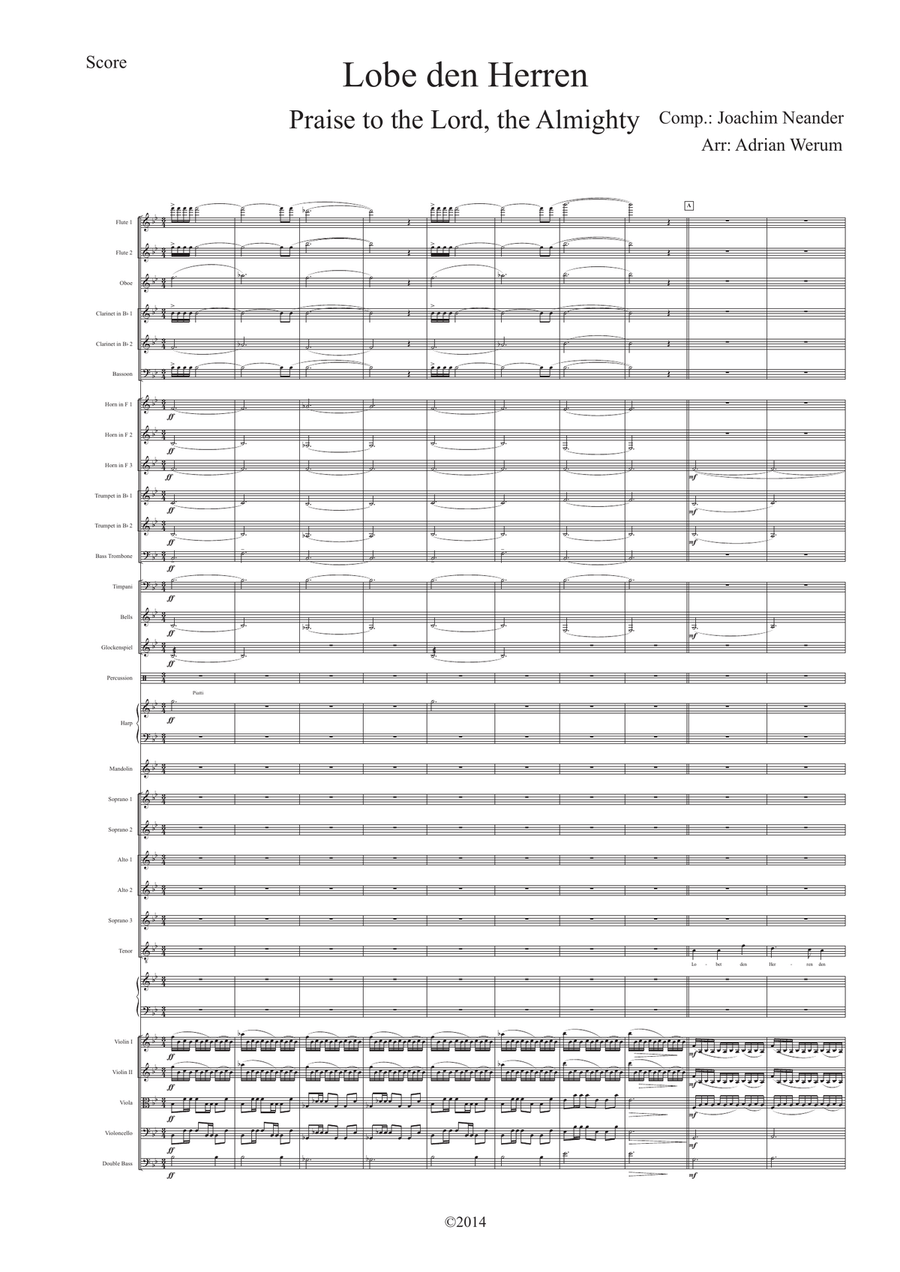 Lobe den Herren ( Praise to the Lord, the Almighty ) Full Orchestra scores gallery preview page 1