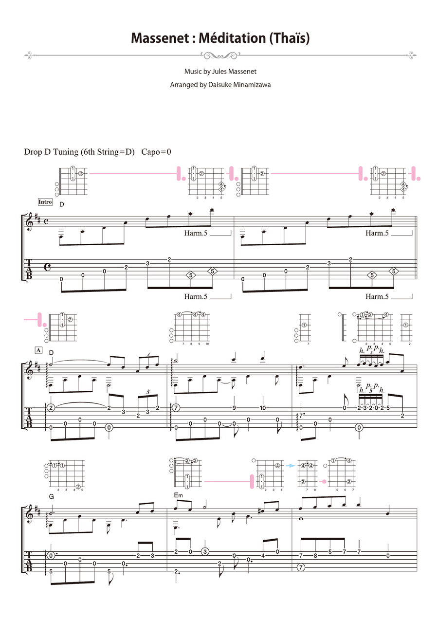 Massenet : Méditation (Thaïs) [for solo acoustic guitar] Acoustic Guitar scores gallery preview page 1