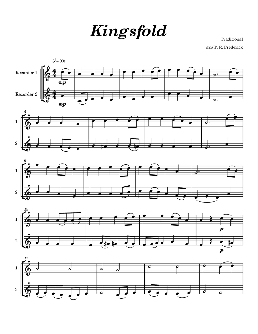 Kingsfold (Recorder Duet) Woodwind Duet scores gallery preview page 1