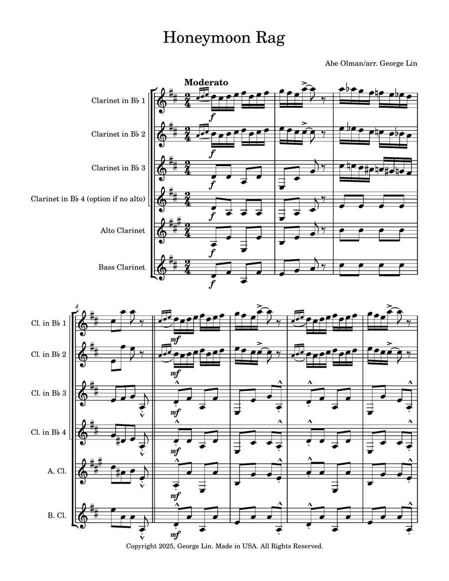 Honeymoon Rag Clarinet Quintet scores gallery preview page 1