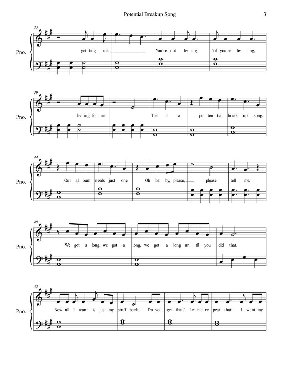 Potential Breakup Song Potential Breakup Song Piano, Vocal scores gallery preview page 3