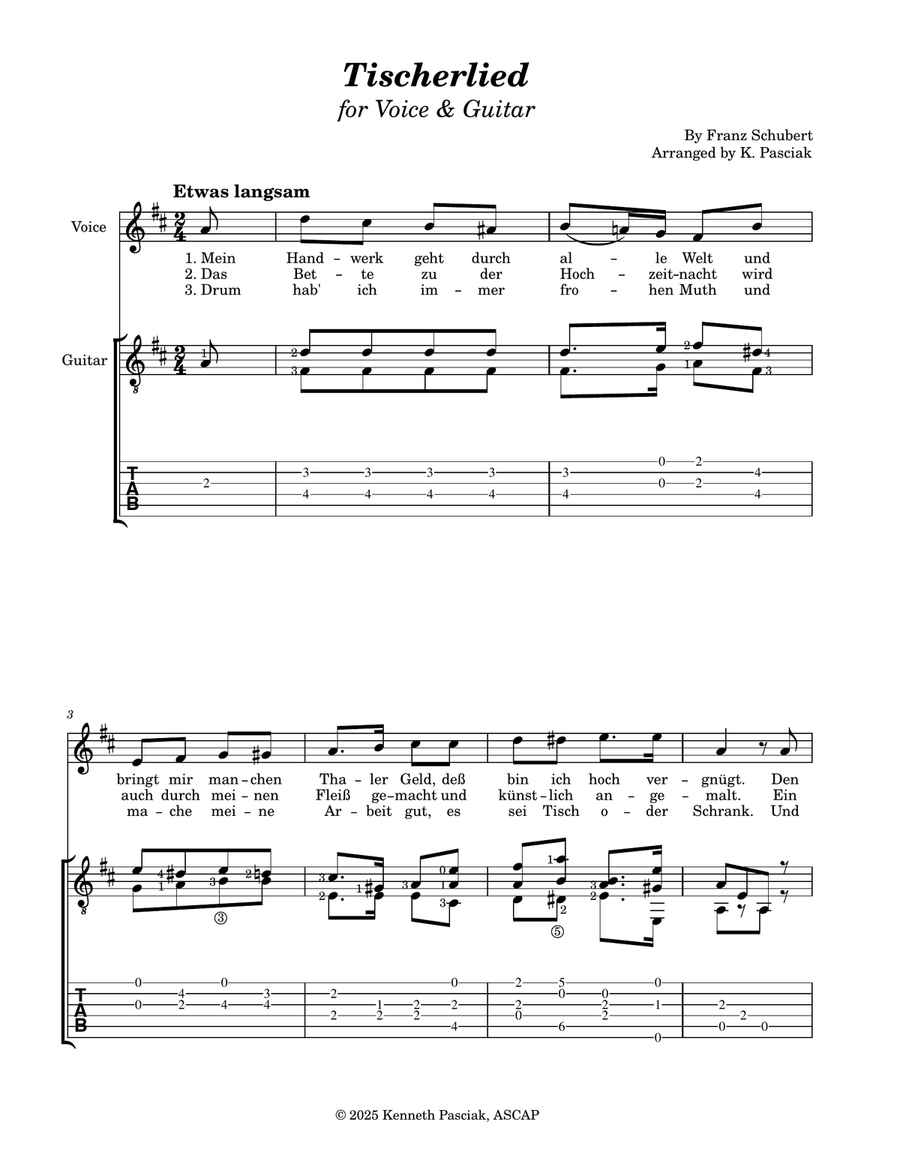 Tischerlied (for Voice & Guitar) Chamber Music scores gallery preview page 1