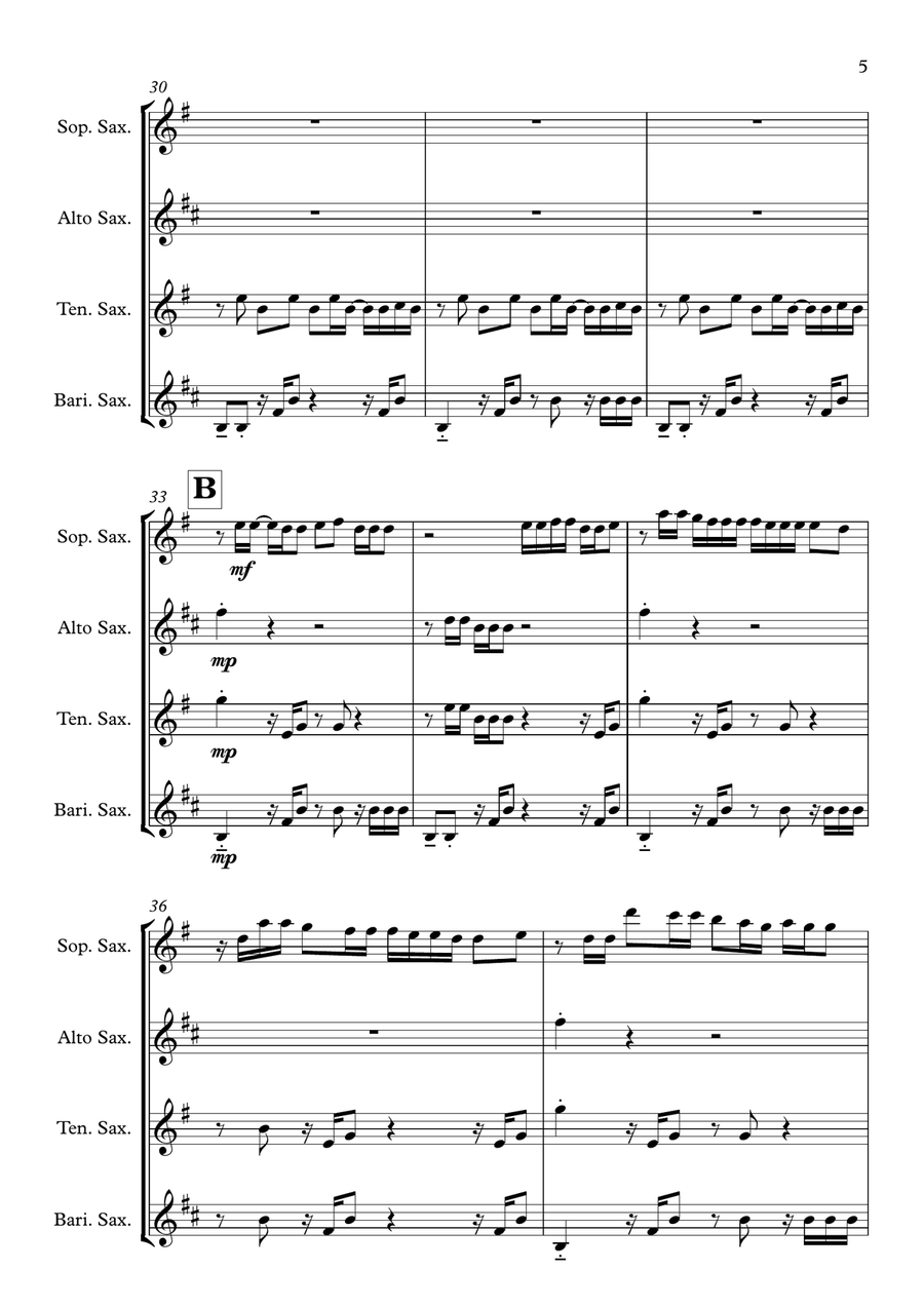 Crazy In Love Saxophone Quartet scores gallery preview page 5