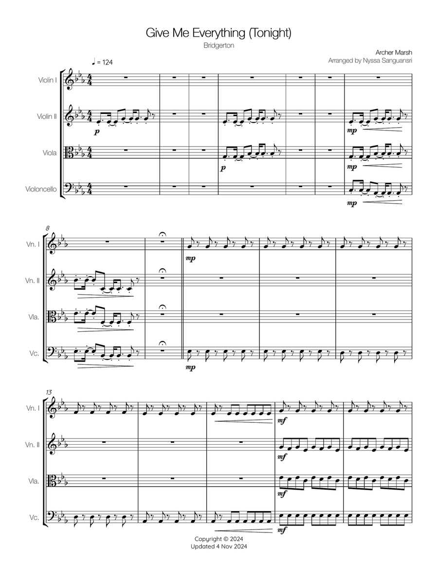 Give Me Everything (Tonight) String Quartet scores gallery preview page 1