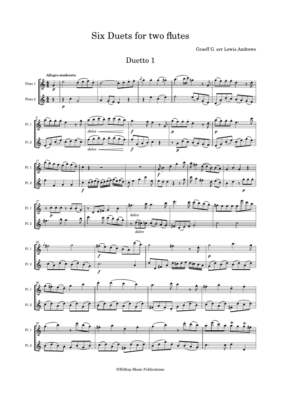Graeff Six duets for two flutes Flute Duet scores gallery preview page 2