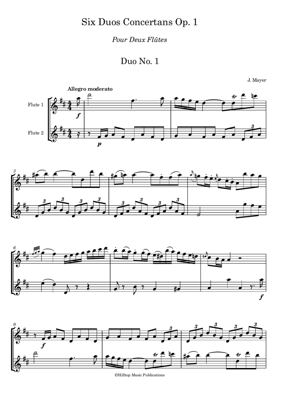 Mayer Six Duos Concertans Op. 1 for two flutes Flute Duet scores gallery preview page 2