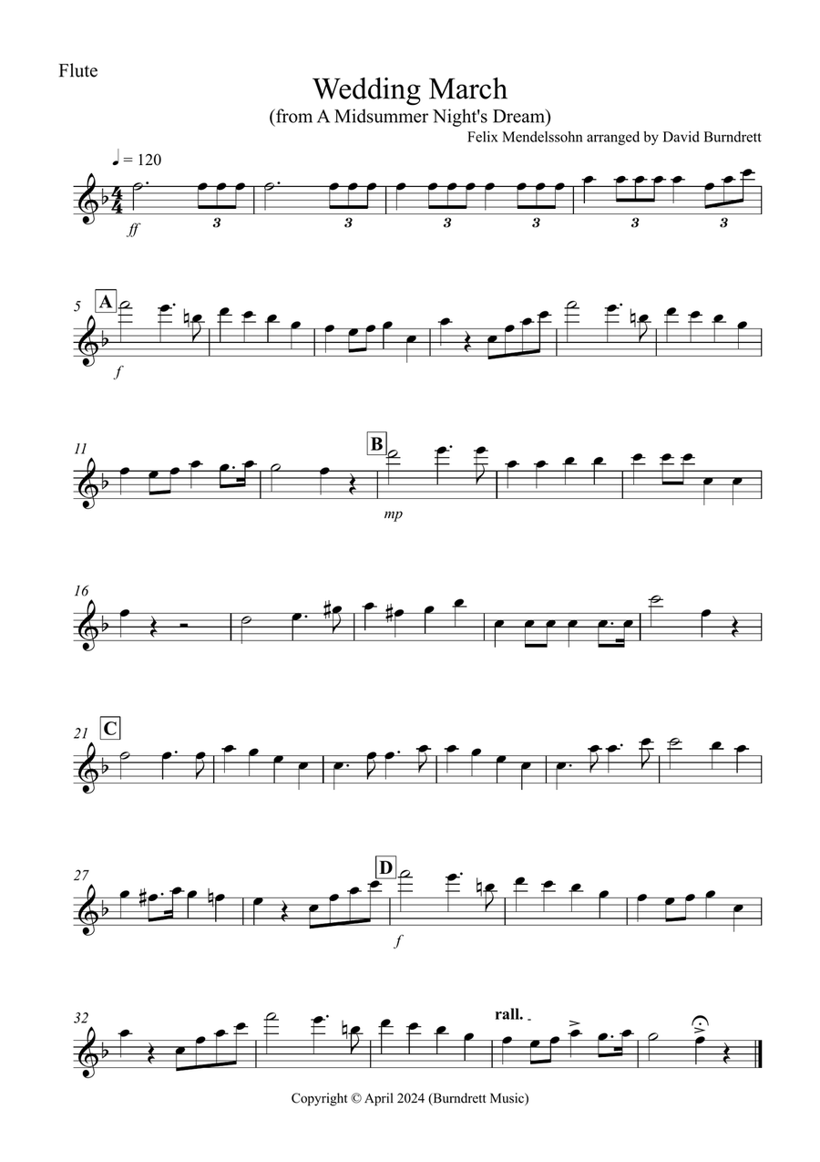 Wedding March (from A Midsummer Night's Dream) for Flute and Horn Duet Woodwind Duet scores gallery preview page 3