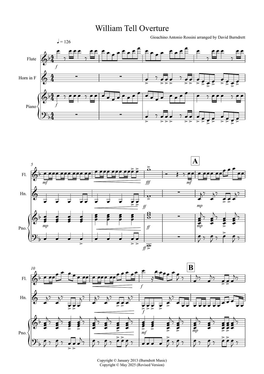 William Tell Overture for Flute and Horn Duet Woodwind Duet scores gallery preview page 1