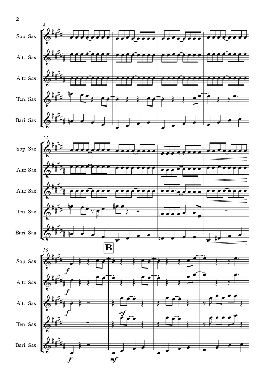 Crazy Little Thing Called Love Saxophone Quartet scores gallery preview page 2