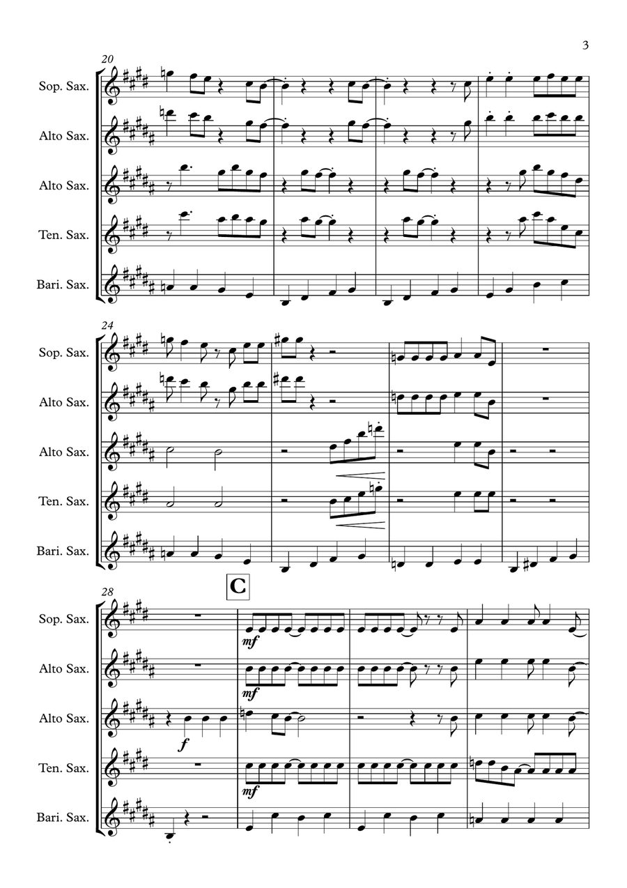 Crazy Little Thing Called Love Saxophone Quartet scores gallery preview page 3