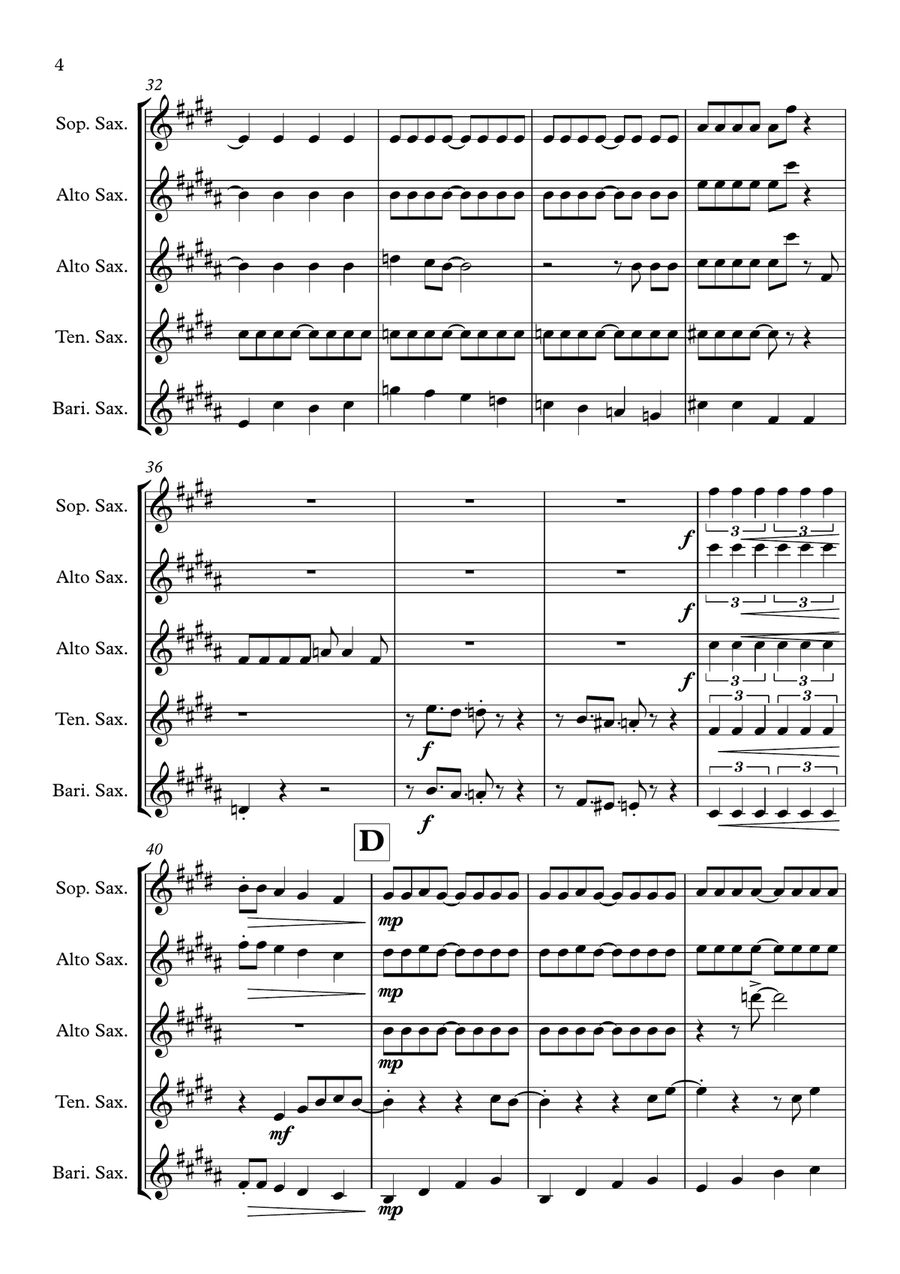 Crazy Little Thing Called Love Saxophone Quartet scores gallery preview page 4