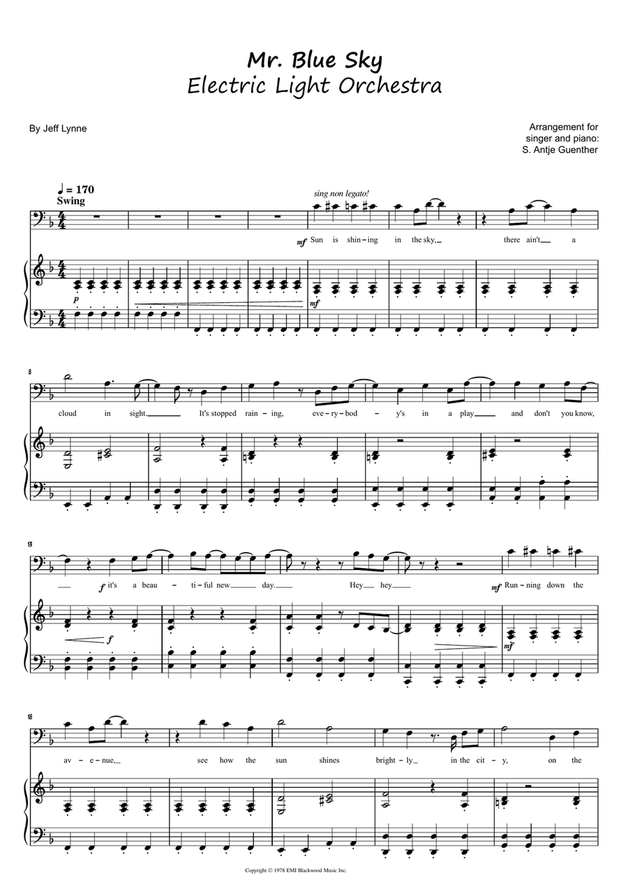 Mr. Blue Sky Piano, Vocal scores gallery preview page 1