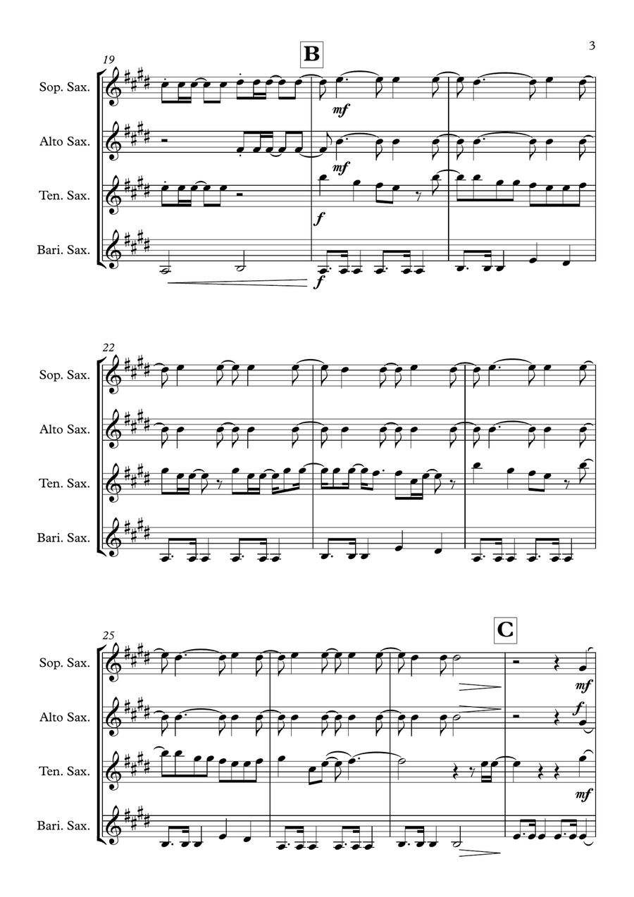 Hey, Soul Sister Hey, Soul Sister Saxophone Quartet scores gallery preview page 3