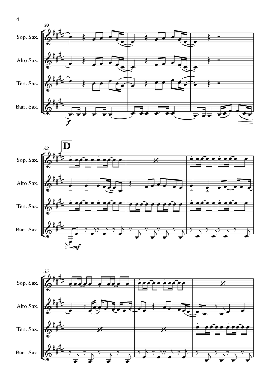 Hey, Soul Sister Hey, Soul Sister Saxophone Quartet scores gallery preview page 4