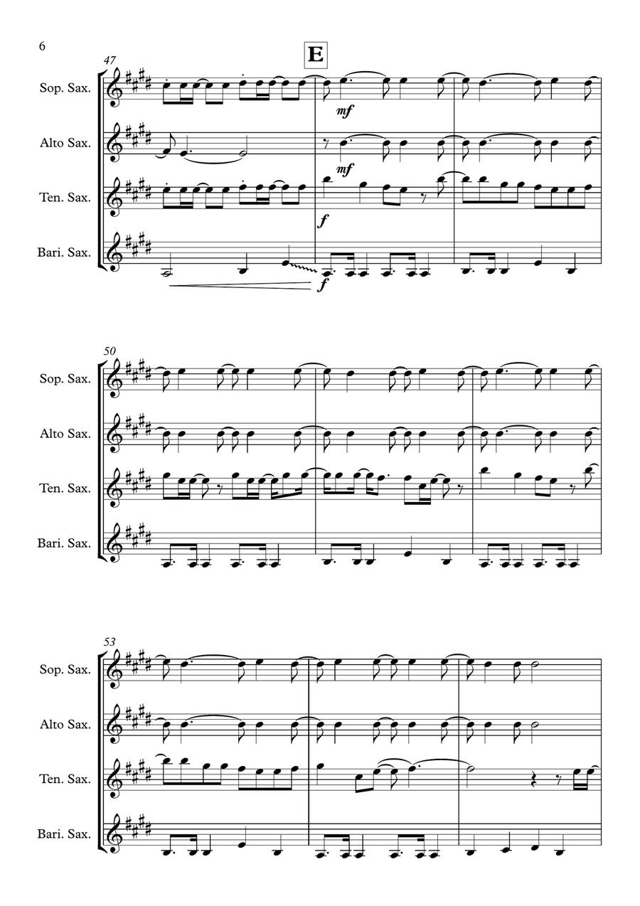 Hey, Soul Sister Hey, Soul Sister Saxophone Quartet scores gallery preview page 6