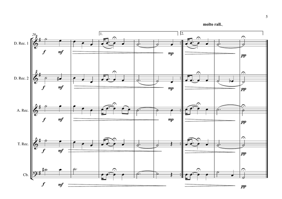 Welsh Regional Anthem for Recorder Consort (World National Anthem Series) Woodwind Quintet scores gallery preview page 5