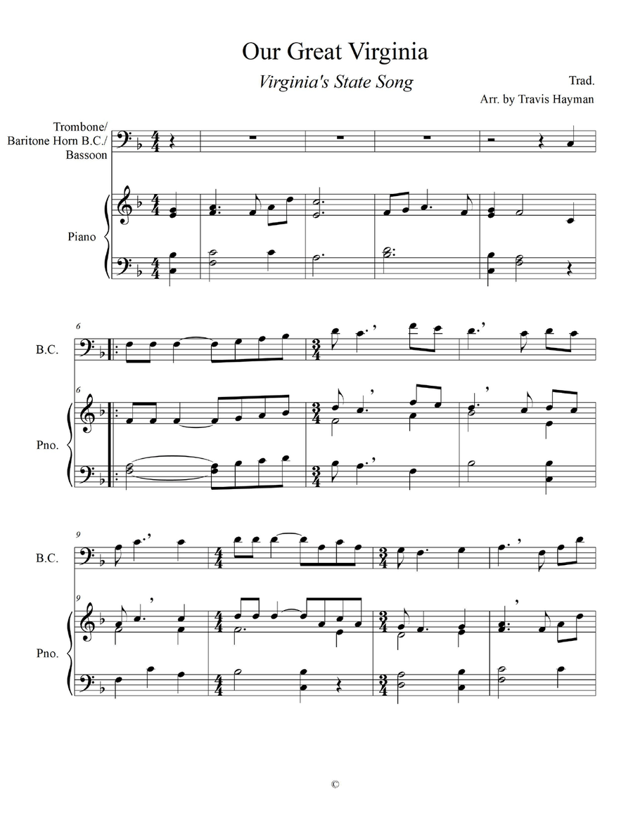 Our Great Virginia - for Trombone/Baritone Horn/Bassoon with Piano Accompaniment Bassoon scores gallery preview page 3