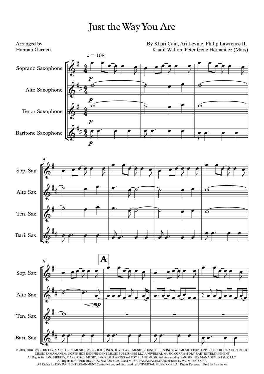 Just The Way You Are Just The Way You Are Saxophone Quartet scores gallery preview page 1