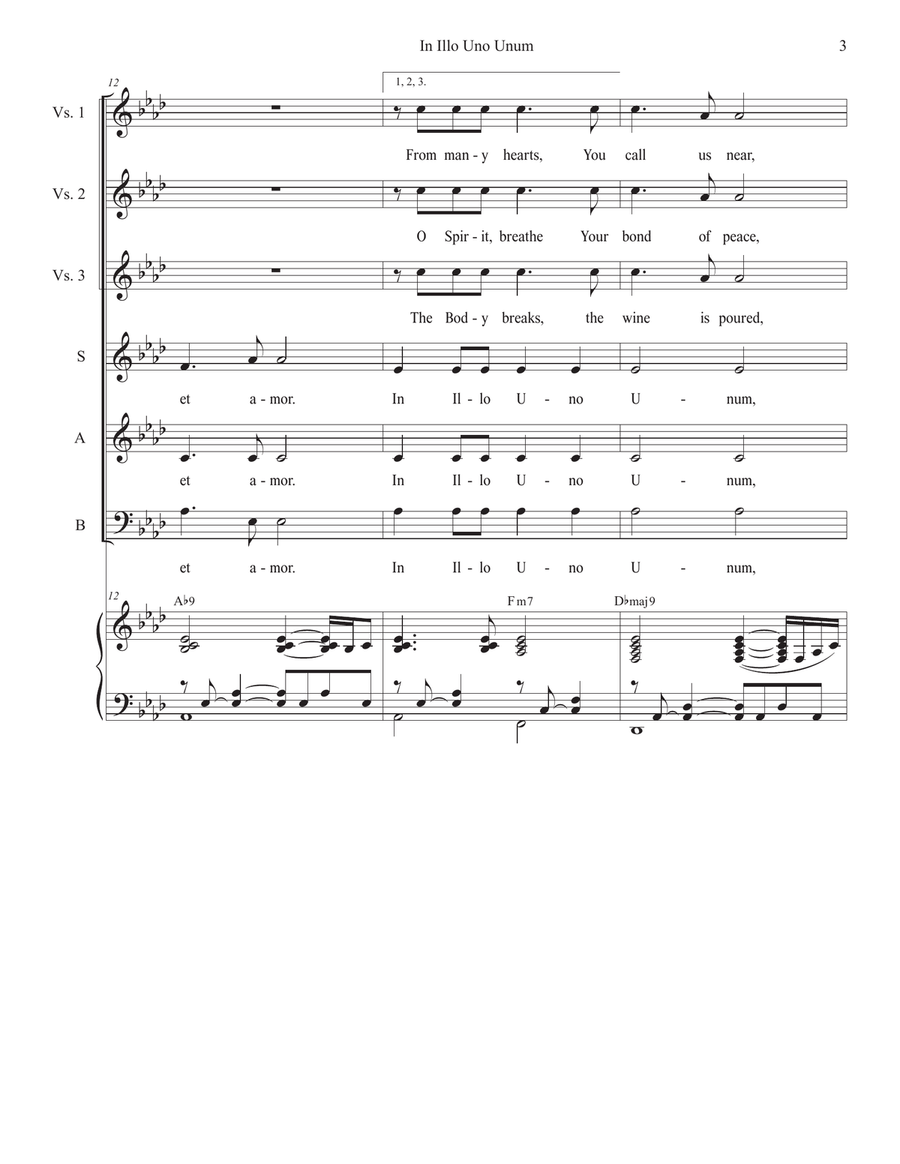 In Illo Uno Unum (Vocal solo with SAB) 3-Part scores gallery preview page 3